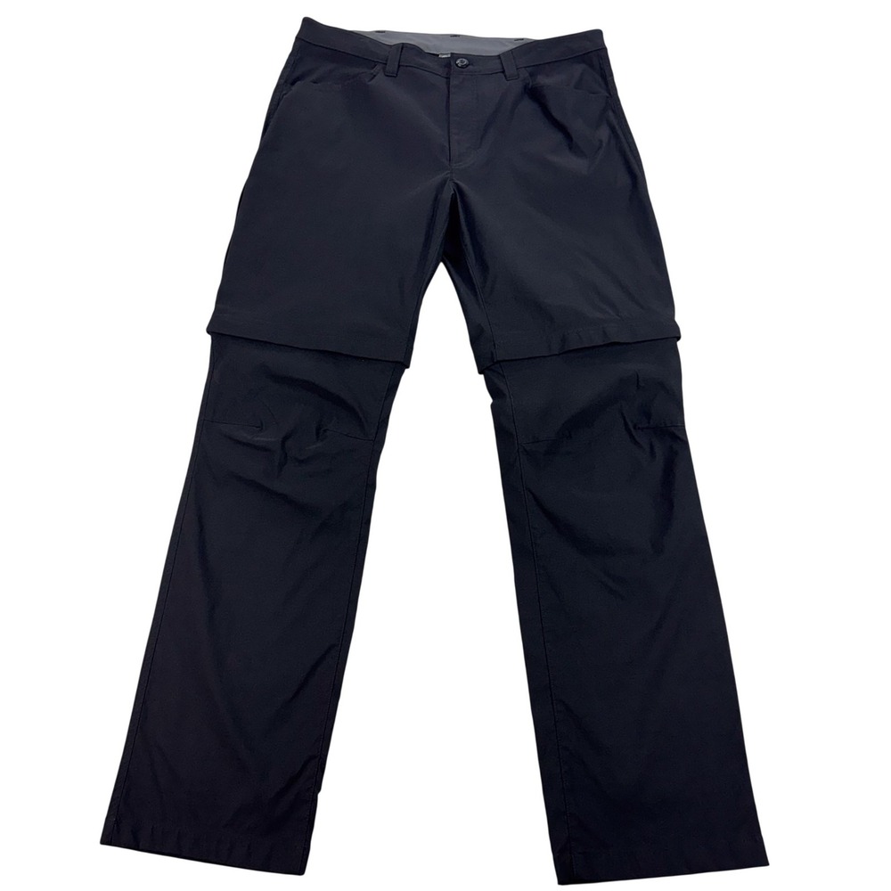 Eddie Bauer Convertible Tech Pant Mens 38x34 Black Hiking Zip Off Nylon Stretch